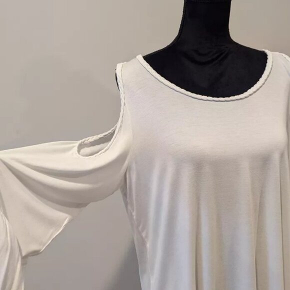 Chicos Womens Cold Shoulder Knit Tank Top White Size 3 Braided Long Flare Sleeve - Picture 4 of 5